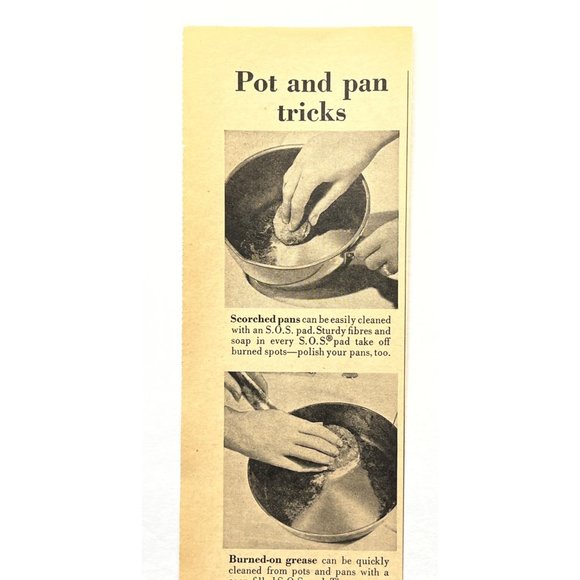 S.O.S. Scouring Pads Vintage Print Ad 1954 Pot and Pans Tricks Cleaning Kitchen - Picture 2 of 5